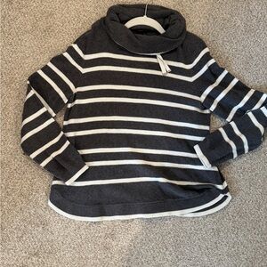 Tommy Hilfiger Black and White Striped Cowl Neck Sweater